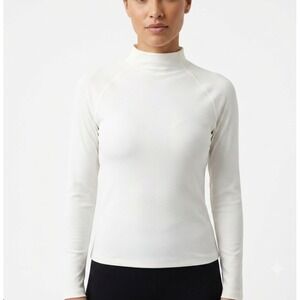 Fit Collective Top Women Med Cream Ribbed Mock Neck Raglan Long Sleeve WX58038